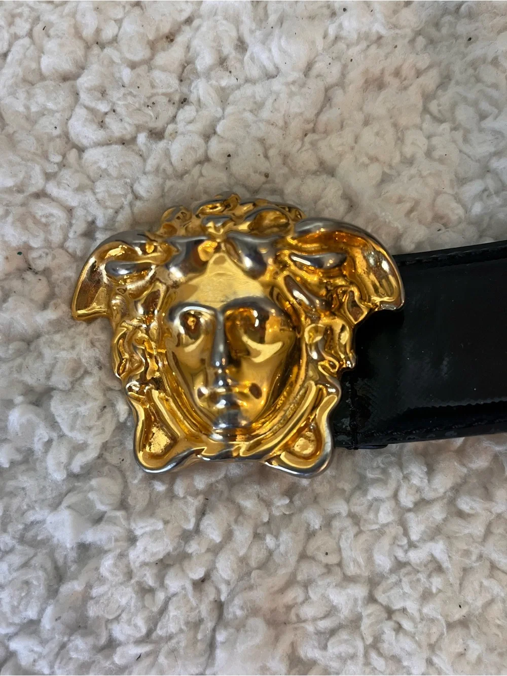 Versace Black Patent Leather Belt Gold Medusa Buckle Grecian Greek 44 inch - Picture 2 of 12